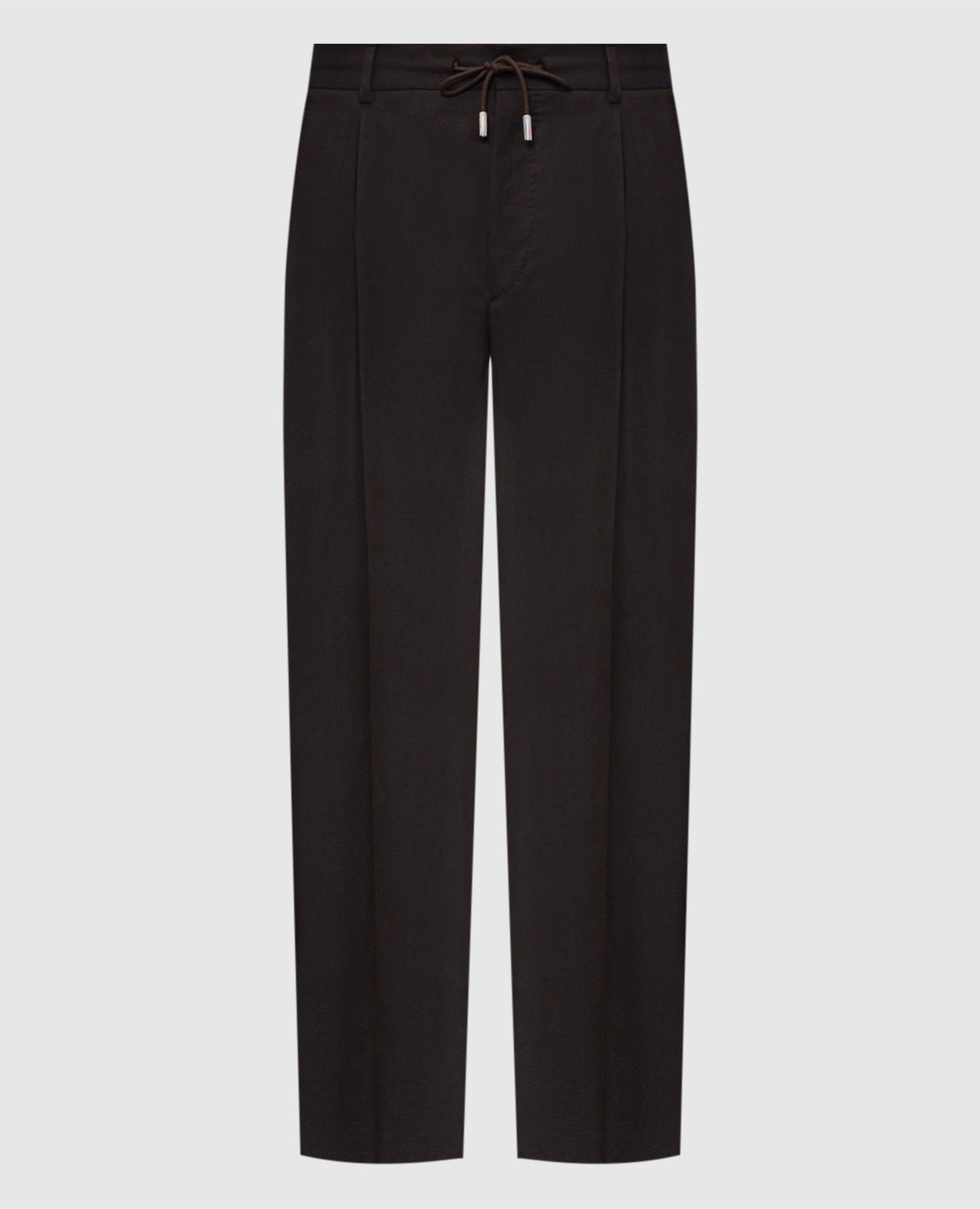 

Коричневые брюки ANTON из шерсти и льна, Коричневый, Зауженные брюки