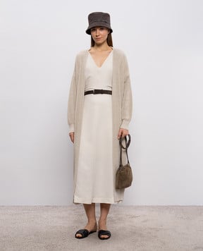Brunello Cucinelli Бежева сукня міді з льоном MH126AHE42