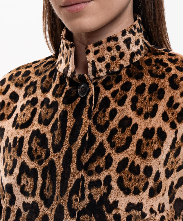 Max Mara Коричневая бархатная куртка в леопардовый принт MSTEDRO изображение 4