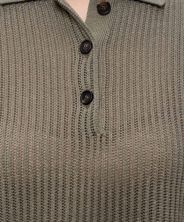 Brunello Cucinelli Зелене поло з люрексом MST258305 зображення 5