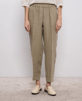 Peserico Штани кольору хакі з льону з ланцюжком A0407202606