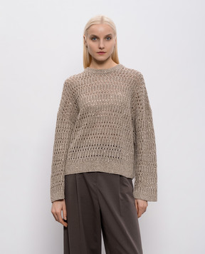 Brunello Cucinelli Коричневий ажурний джемпер з льоном MCO564700