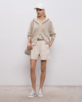 Brunello Cucinelli Бежева блуза із шовку з ланцюжком M0C59DZ310