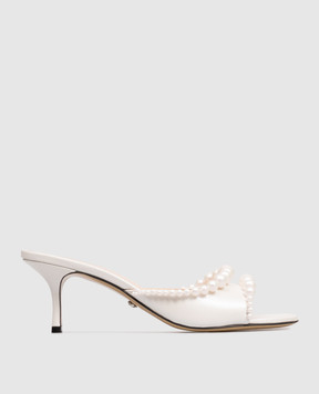 Mach&Mach Білі шкіряні мюлі Sirene з намистинами S107465DOU