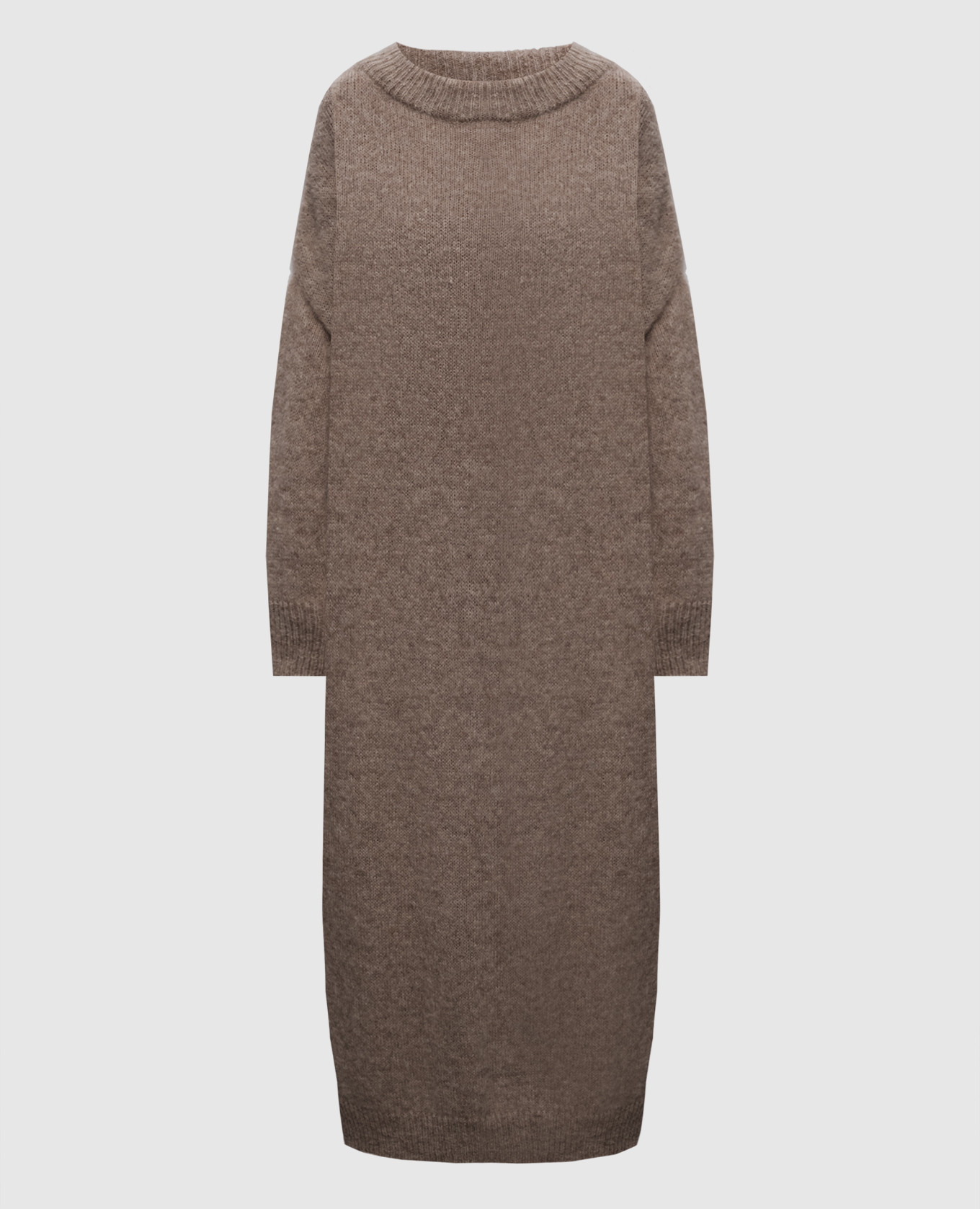 Коричневое платье макси с шерстью альпаки и кашемиром