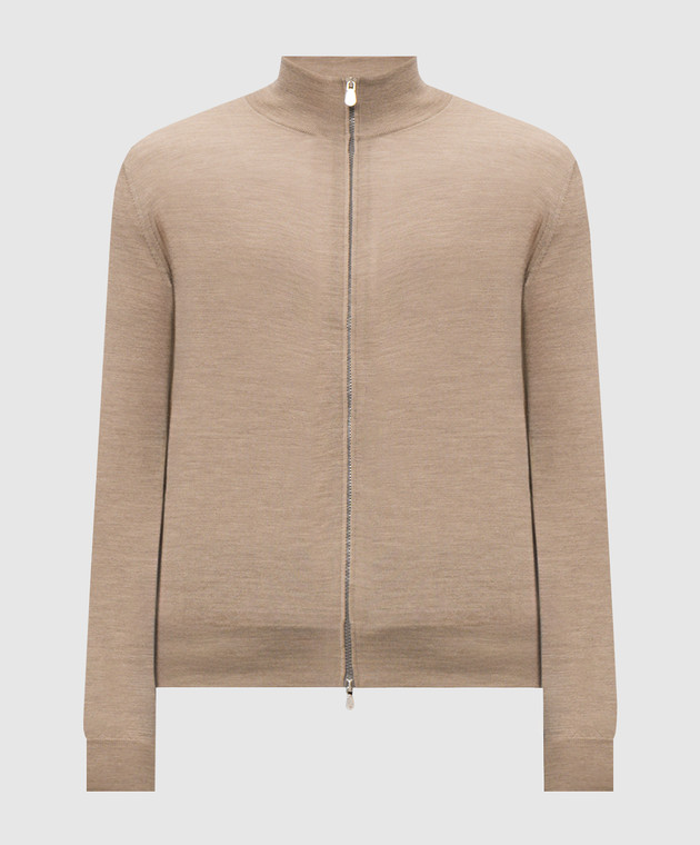 Brunello Cucinelli Бежевый кардиган из шерсти и кашемира на молнии M2400106