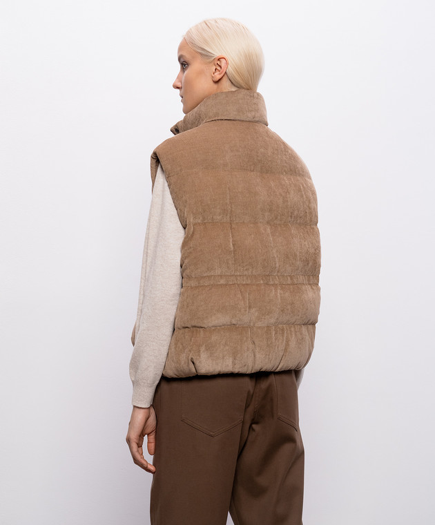 Brunello Cucinelli Коричневый вельветовый пуховый жилет с цепочкой мониль MG5477613P изображение 4