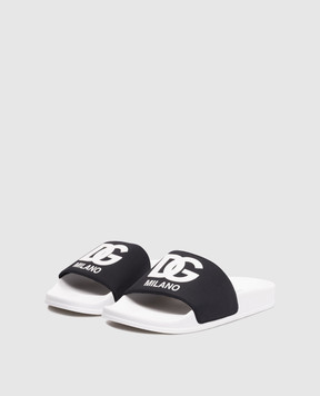Dolce&Gabbana Детские черные слайдеры с логотипом монограмма DD0318AH0373738