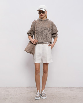 Brunello Cucinelli Коричневое ажурное худи с леном с пайетками MDT771009