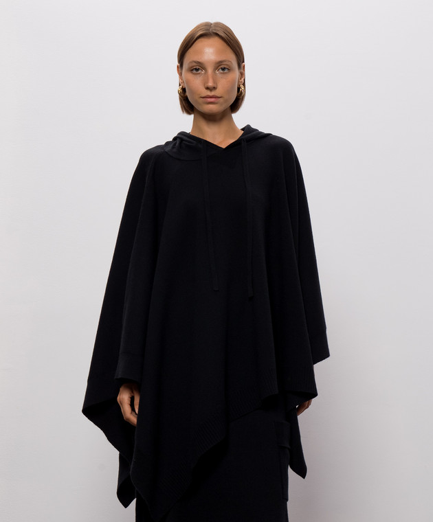 Twinset Черное пончо с капюшоном 262LI3NEE изображение 3