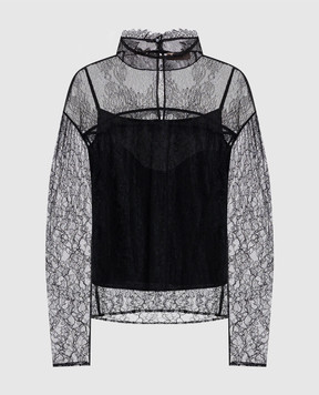 Twinset Черная блузка из кружева с логотипом 252TT2264