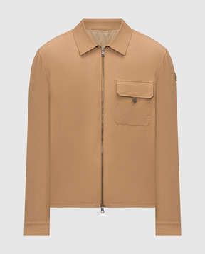 Moncler Коричневая куртка с кожаной нашивкой логотипа L10912F0001154ARP