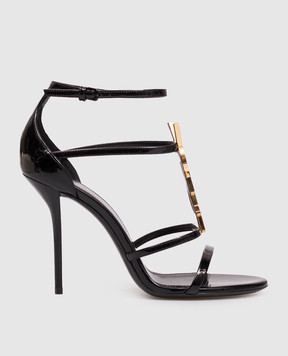 Saint Laurent Черные кожаные лакированные босоножки Cassandre 6301091TVKK