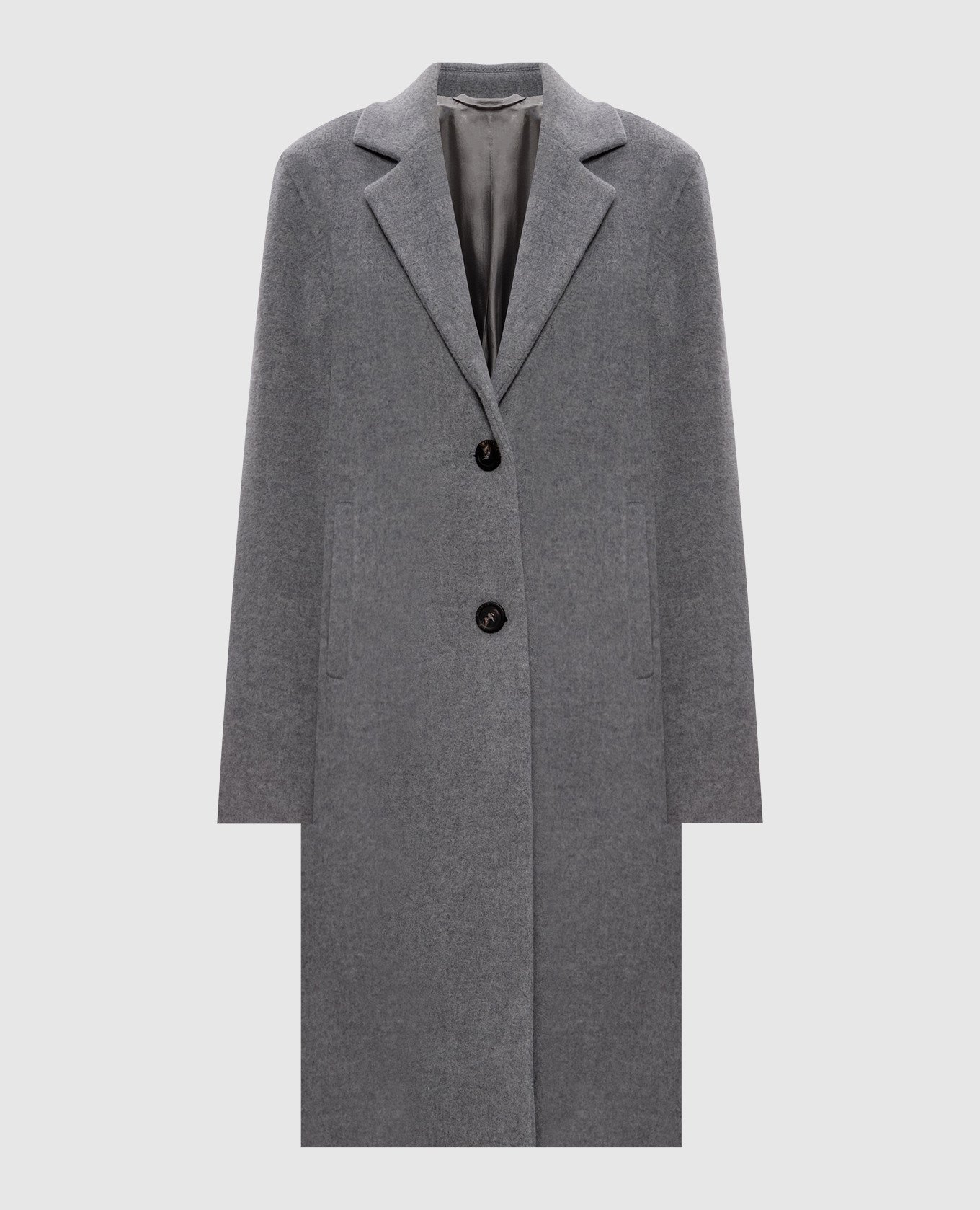 Серое пальто с шерстью и кашемиром