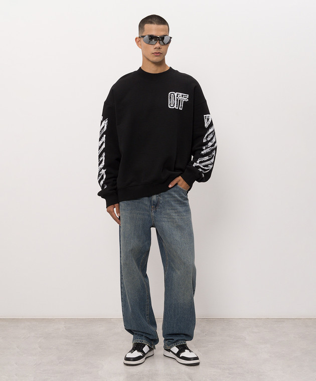Off-White Черный свитшот с контрастным принтом 44MBA054F26F007 изображение 2