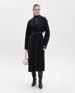 Max Mara Sportmax Черное пальто ZANNATA на запах из шерсти SPXZANNATA