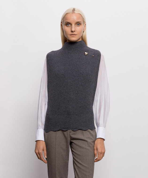 Twinset Серый жилет с брошью 262TP3050 изображение 3