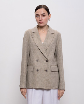 Peserico Бежевый двубортный жакет из льна S01227F02598