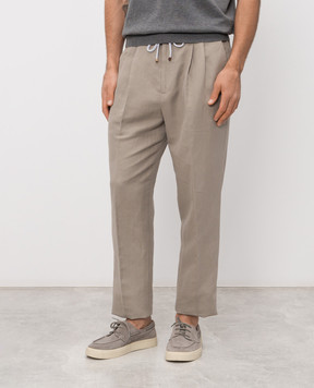 Brunello Cucinelli Брюки с леном цвета хаки MH255E1710