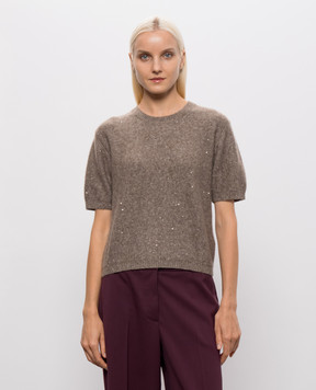 Allude Коричневый вязаный топ из кашемира и шелка с пайетками 26577103