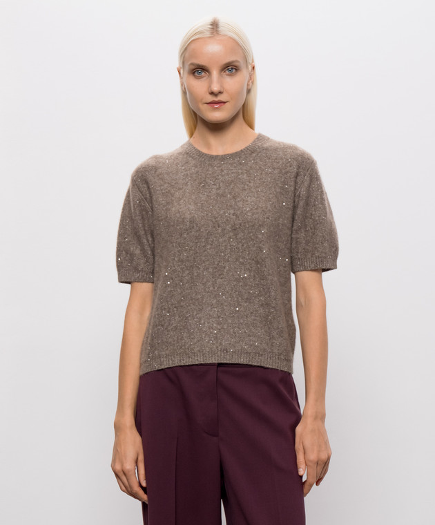 Allude Коричневий в'язаний топ з кашеміру та шовку з паєтками 26577103 зображення 3