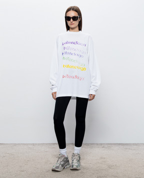 Balenciaga Білий лонгслів з принтом логотипа A009CTTVVK9