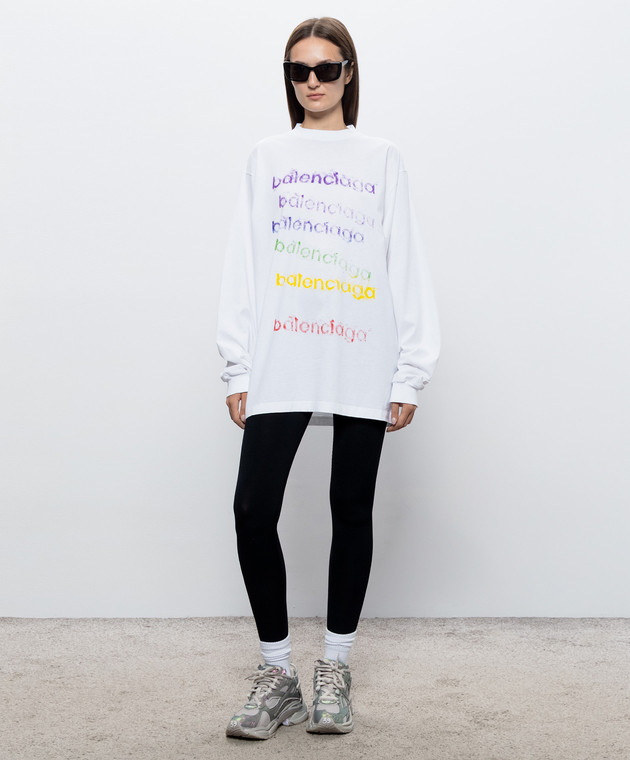 Balenciaga Білий лонгслів з принтом логотипа A009CTTVVK9 зображення 2