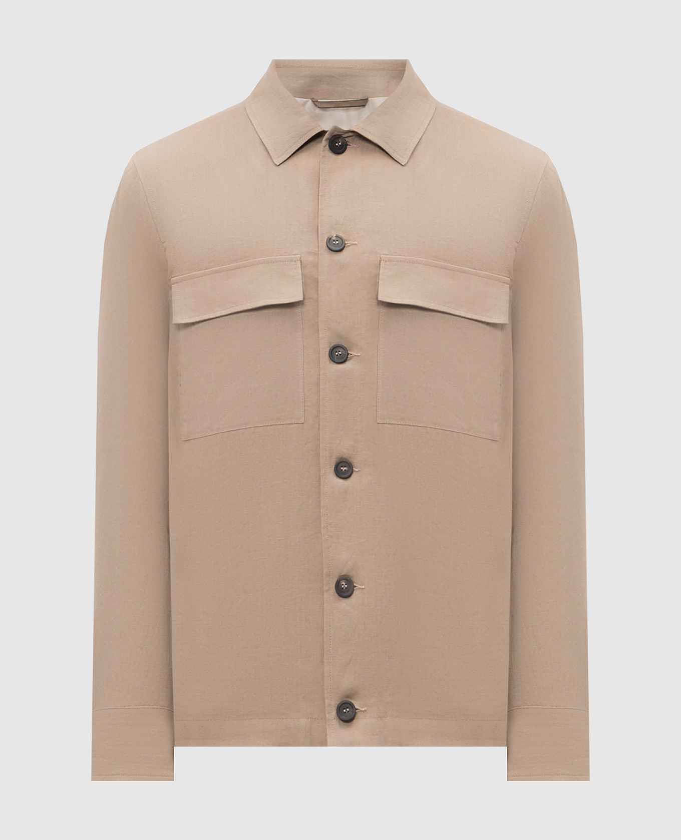 

Коричневая куртка из льна в стиле рубашки, Коричневый, Куртки