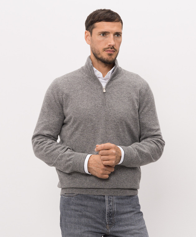 Brunello Cucinelli Серый джемпер из кашемира с молнией M2200124 изображение 3