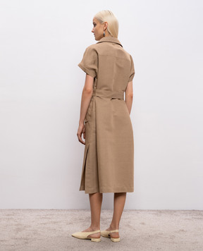 Agnona Коричнева сукня міді з льоном та шовком TR1106YU2108