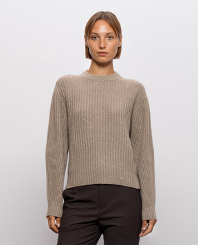 Brunello Cucinelli Коричневий светр з кашеміру та вовни з паєтками MBM753500