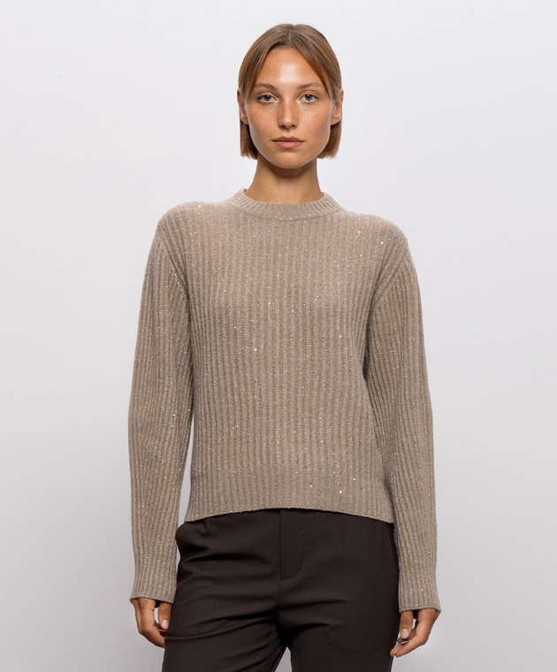 Brunello Cucinelli Коричневий светр з кашеміру та вовни з паєтками MBM753500 зображення 3