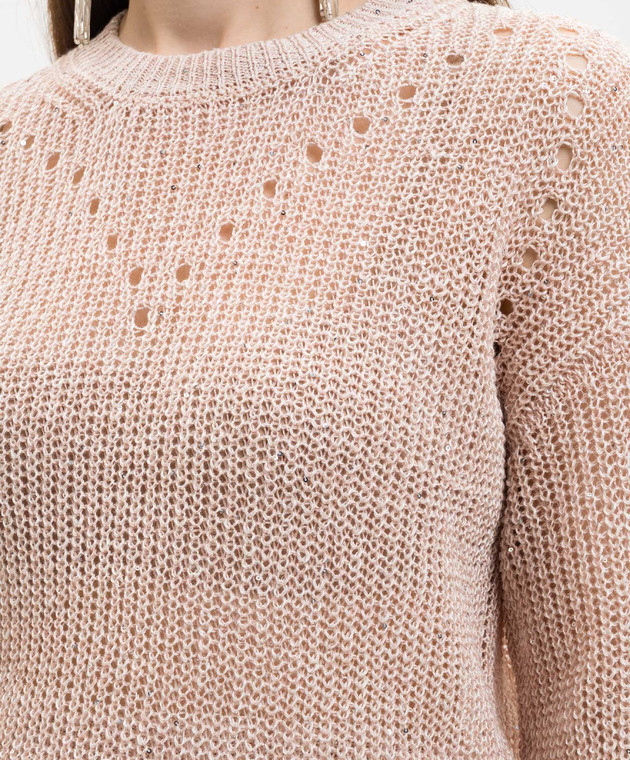 Peserico Розовый джемпер из льна с пайетками S99134F059263A изображение 5