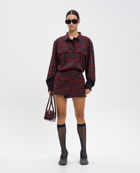 Off-White Бордова сукня-сорочка в клітинку з логотипом 2DG00CF25FAB001