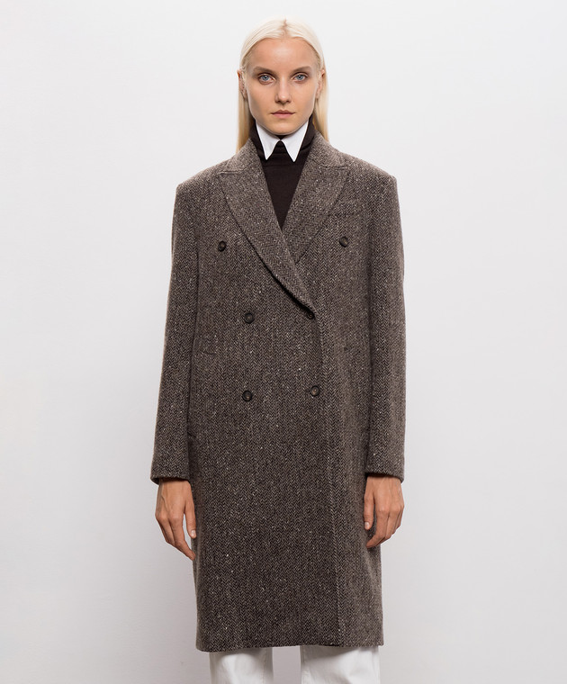 Brunello Cucinelli Коричневе двобортне пальто у візерунок MG5669994 зображення 3