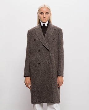 Brunello Cucinelli Коричневе двобортне пальто у візерунок MG5669994