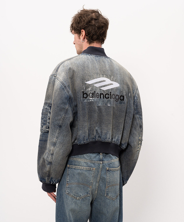 Balenciaga Синий джинсовый утепленный бомбер с винтажным эффектом 850058TTW66 изображение 4