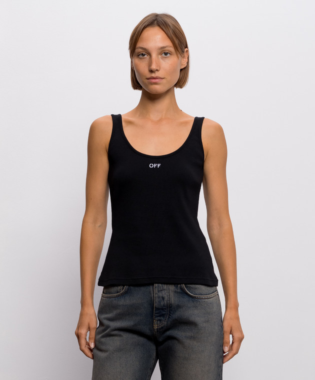 Off-White Черная майка в рубчике с вышивкой логотипа 2FA00672T изображение 3