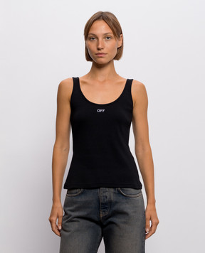 Off-White Черная майка в рубчике с вышивкой логотипа 2FA00672T