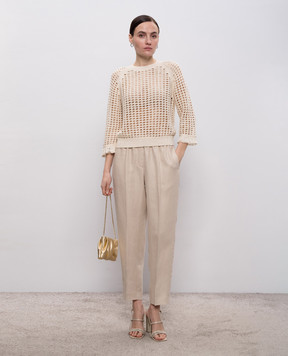 Peserico Бежевий ажурний джемпер з паєтками та бахромою A99047F0709110