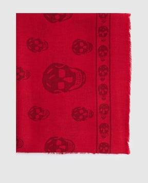 Alexander McQueen Красный шарф из шерсти в принте Skull 8078893222Q