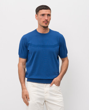 Stefano Ricci Синя футболка з візерунком монограми логотипа K616448G10F26115