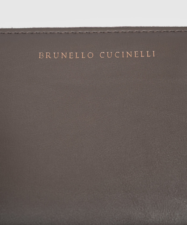 Brunello Cucinelli Коричневий шкіряний гаманець з принтом логотипа MWCRM2724 зображення 4