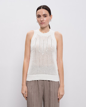 Peserico Білий ажурний топ з ланцюжком моніль A98210F03R09119