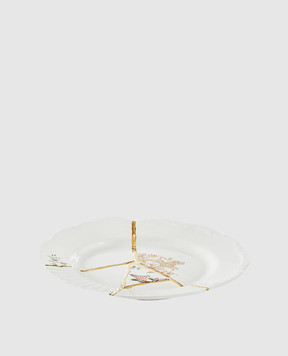 SELETTI Белая фарфоровая десертная тарелка Kintsugi с позолотой 09602