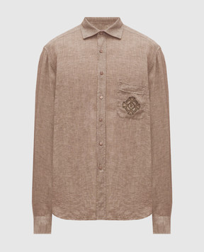 Stefano Ricci Коричневая рубашка из льна с логотипом MC008163BX2922