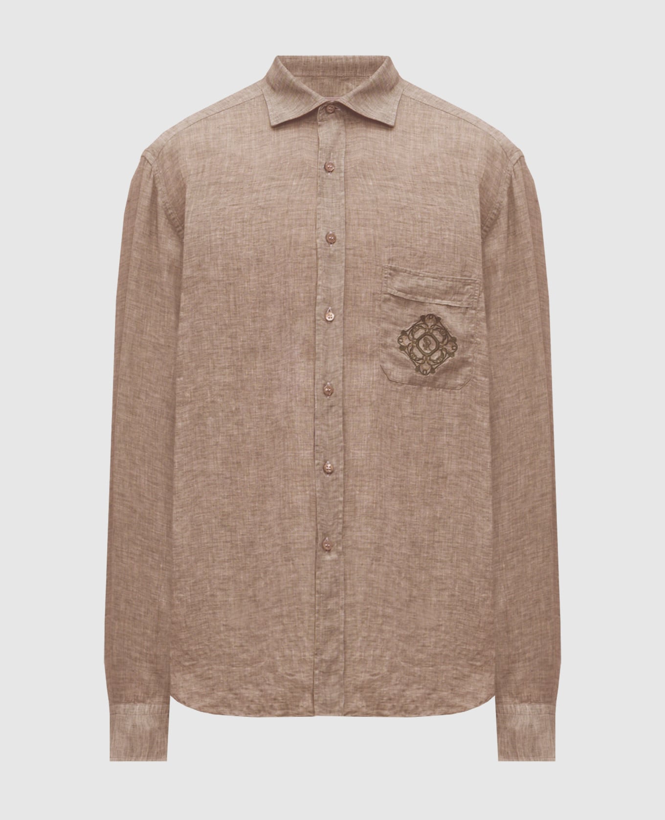 Коричневая рубашка из льна с логотипом