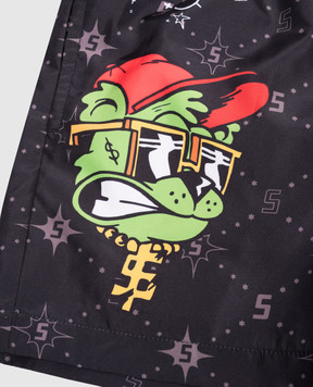 Sprayground Дитячі чорні шорти для плавання з брендовим принтом SPY1478BLK