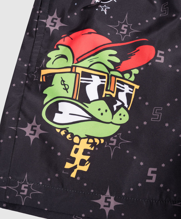 Sprayground Дитячі чорні шорти для плавання з брендовим принтом SPY1478BLK зображення 3
