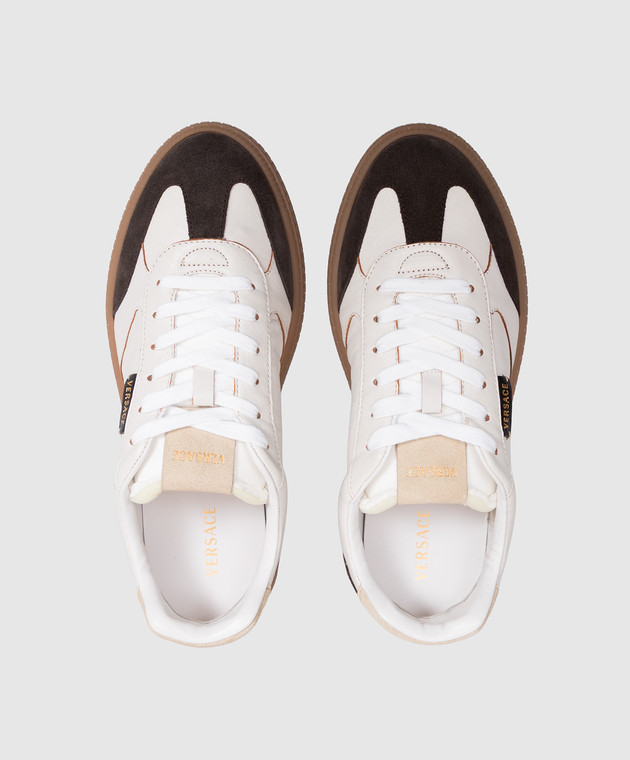 Versace Белые кожаные кроссовки Greca Court 10246551A17776 изображение 4